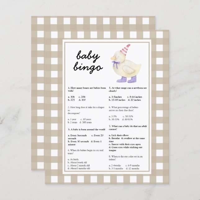 Pato - Baby Trivia | Jogo do chá de fraldas (Frente/Verso)