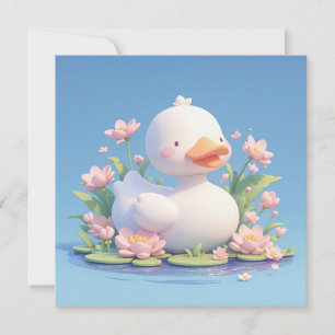 Pato Branco Fofo em 3D em Lago de Flores de Argila