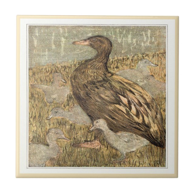 Pato com Pintinhos de água borda Arte Vitoriana Ho (Frente)