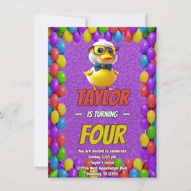 Pato de Borracha Fofo Convite de Aniversário Perso (Frente)