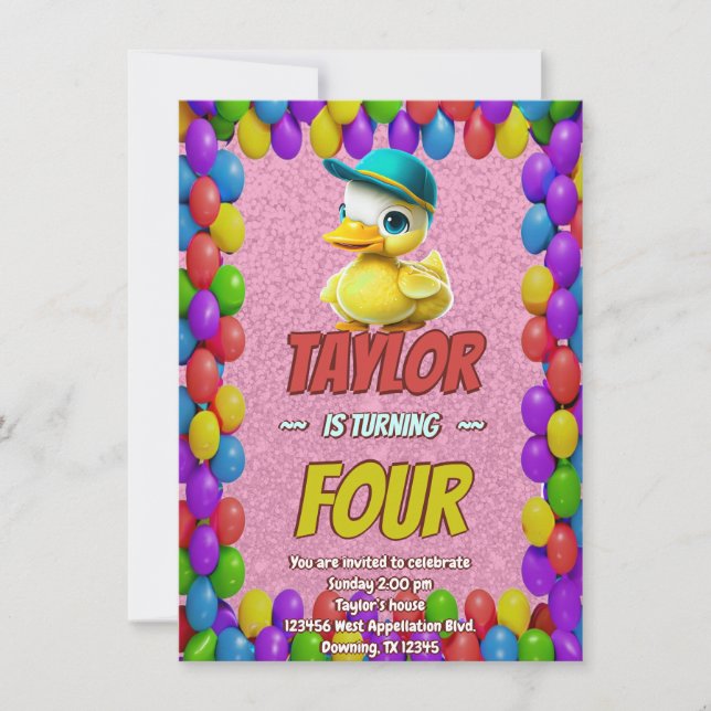 Pato de Borracha Fofo Convite de Aniversário Perso (Frente)