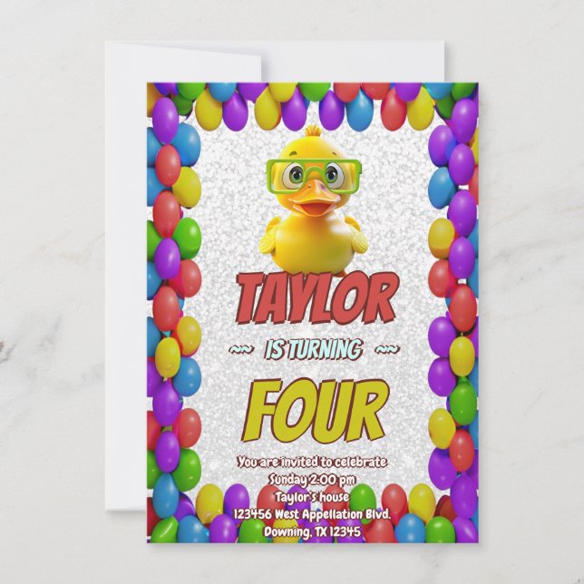 Pato de Borracha Fofo Convite de Aniversário Perso (Frente)