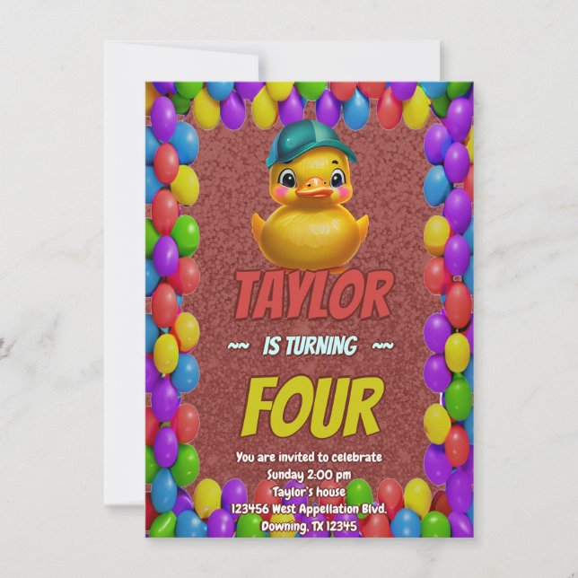 Pato de Borracha Fofo Convite de Aniversário Perso (Frente)