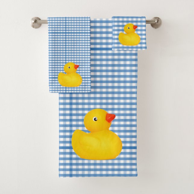 Pato de Borracha Pato Azul Gingham Toalha de Banhe (Insitu)