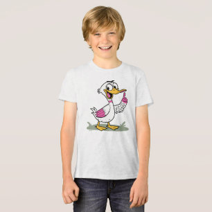 Pato de desenho animado com dedo levantado entrega