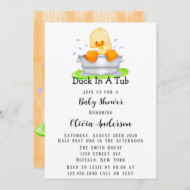 Pato em uma banheira Qualquer convite para Chá de  (Frente/Verso)