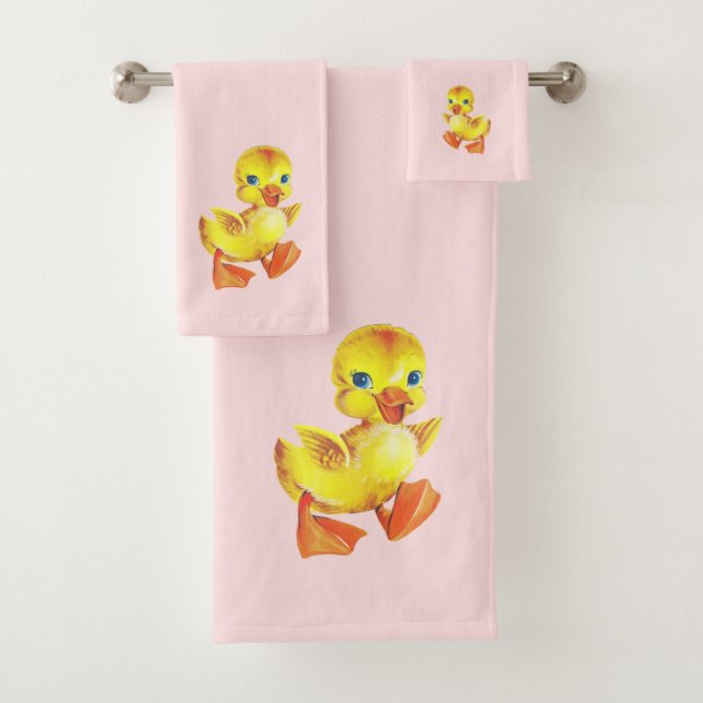 Pato Fofo no Conjunto de Toalhas de Banho Rosa Cla (Insitu)