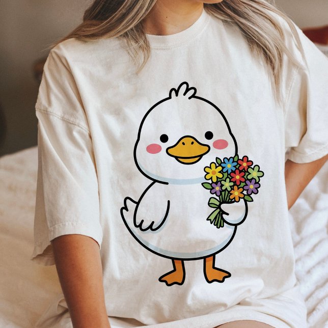 Pato Fofo Segurando Buquê de Flores Kawaii (Criador carregado)