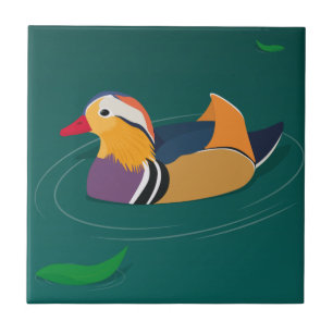Pato-Mandarim Colorido Arte Moderna em Verde