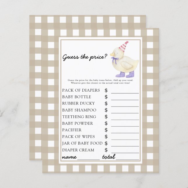 Pato sortudo - Adivinha o preço! Jogo (Frente/Verso)