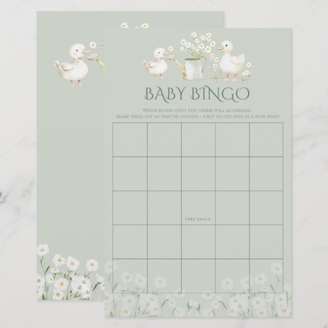 Patos Fofos & Jogos de Bingo de Margaridas para Ch (Frente/Verso)