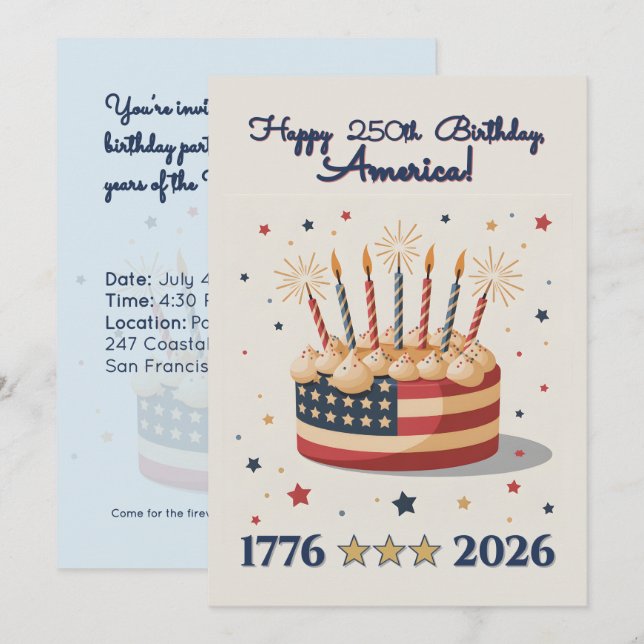 Patriotic 250th USA Birthday Celebration Invite (Frente/Verso)