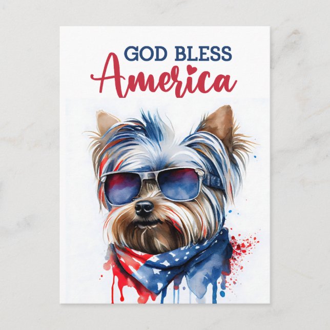 Patriotic Dog-Yorkie, cartão postal da América Deu (Frente)