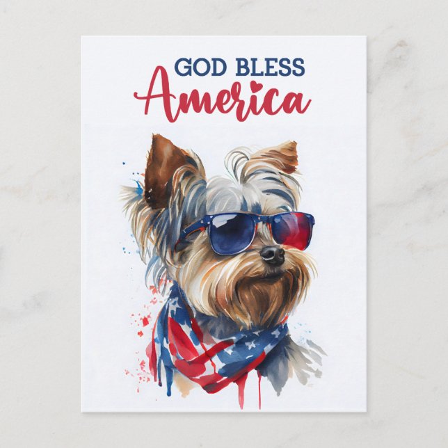 Patriotic Dog-Yorkie, cartão postal da América Deu (Frente)