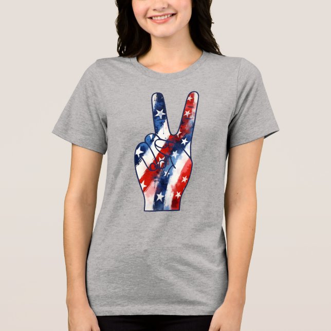 Patriotic Peace Sign Hand Wavy US Flag Pattern (Frente)