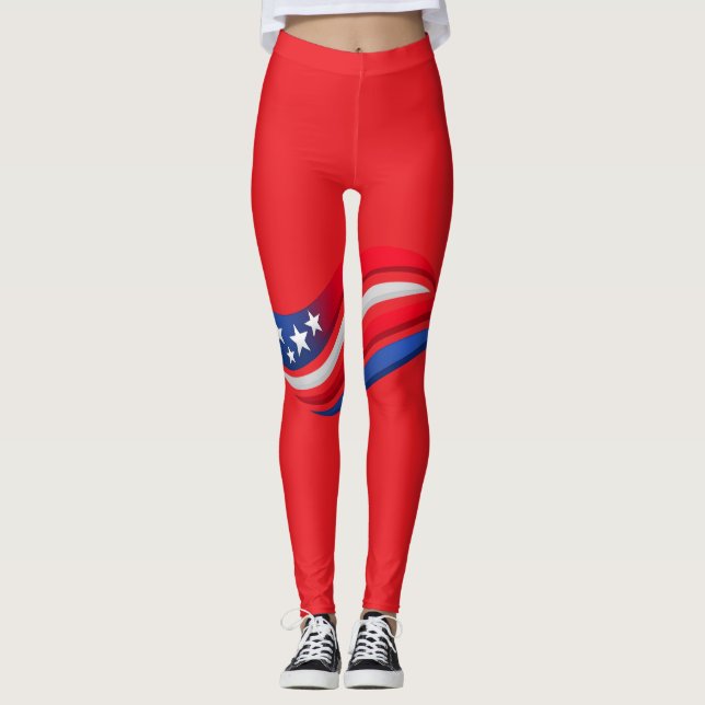 Patriotic Red White Blue Leggings – USA Stars & Wa (Frente)