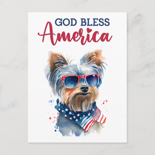 Patriotic Yorkie, cartão postal da América Deus ab (Frente)