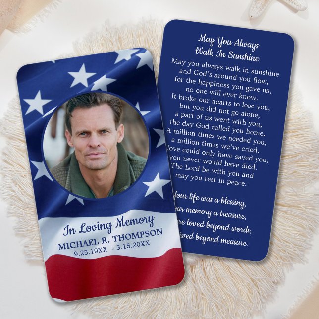 Patriótica American Flag Funeral Prayer Card Foto (Criador carregado)