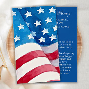 Patriótica Memorial Funeral Prayer Card USA Flag