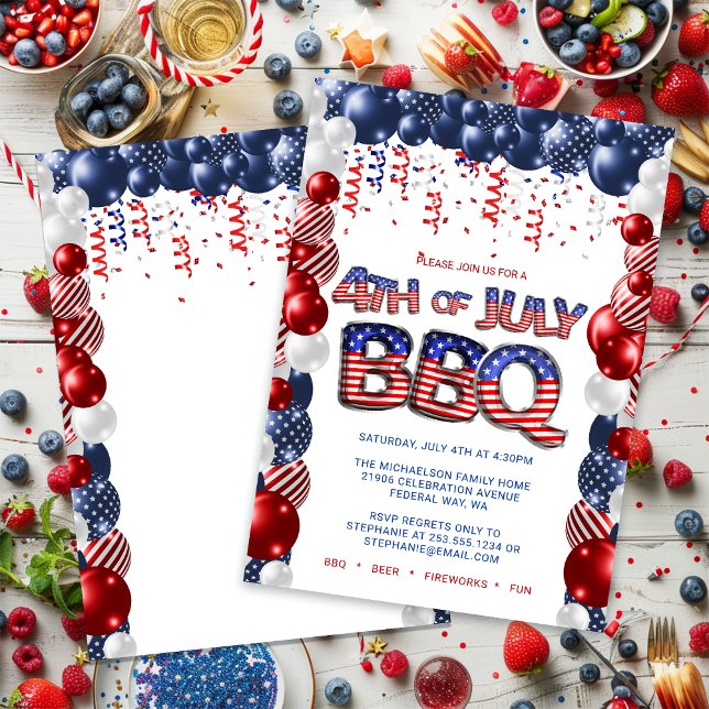 Patriótico 4 de julho de Convite para CHURRASCO (Patriotic 4th of July BBQ Invitation)