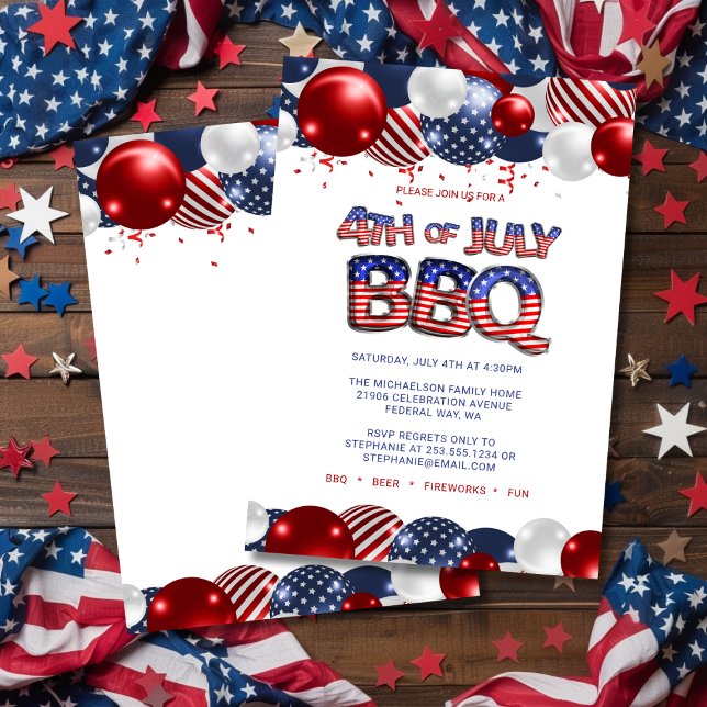 Patriótico 4 de julho de Convite para CHURRASCO (Patriotic 4th of July BBQ Invitation)