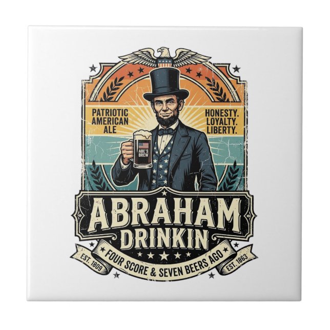Patriótico Abraham Bebendo Retro Desgastado (Frente)