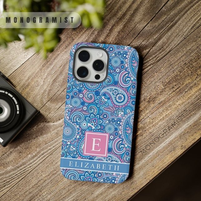 Patte de Paisley Cor-de-Rosa Azul-Brilhante Person (Customized Bright Blue White Pink Paisley Patte iPhone Case)