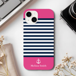 Pattern Navy blue and white bands pink background