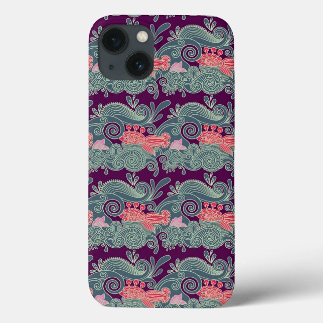 Pattern With Fish And Purple Wave (Verso)