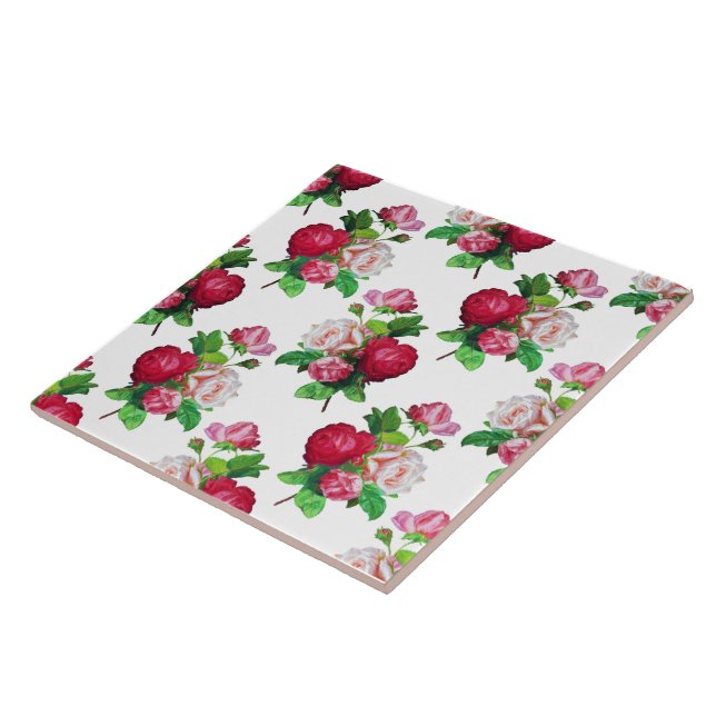 Pattern with Red, White and Pink Roses, (Lateral)