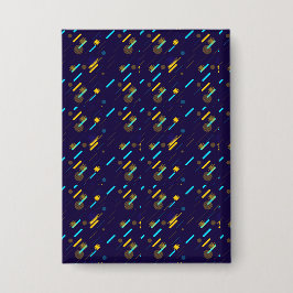 Patterned canvas and clock with a colorful 