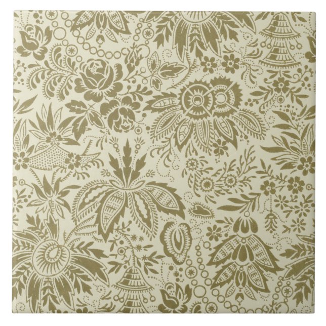 Patterno Floral Verde Sage - Damasco Antiquado (Frente)