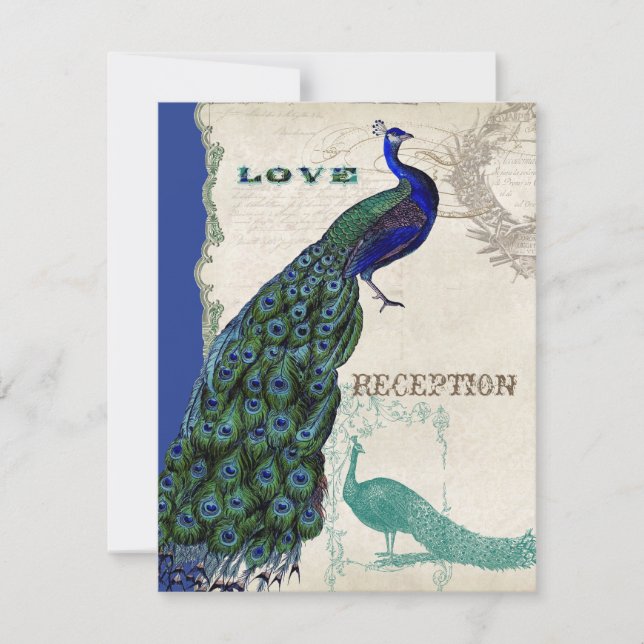 Pavão Antigo 5 - Convite de Casamento Formal (Frente)