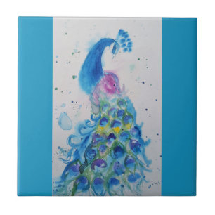 Pavão Azul Aquarela Azul Teal Pássaro Aves