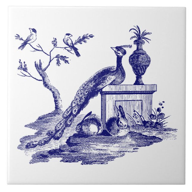 Pavão Azul e Branco e Coelhos (Frente)