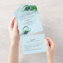 Pavão Azul Pavão Casamento de Pena Verde RSVP Tudo