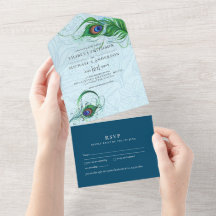 Pavão Azul Pavão Casamento de Pena Verde RSVP Tudo