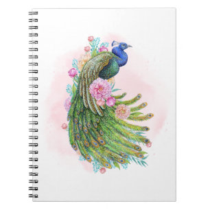 Pavão Beleza Aquarela Verde – Caderno Espiral Artí