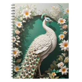 "Pavão Branco Elegante" Caderno de espiral de aqua