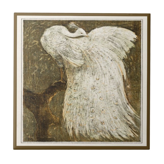 Pavão Branco sobre Arte Vitoriana Neerlandesa Bran (Frente)