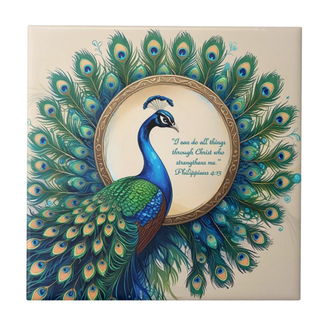 Pavão Celestial em Flor Versículo Bíblico (Frente)