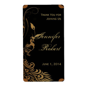 Pavão de bronze do art deco e etiqueta floral do