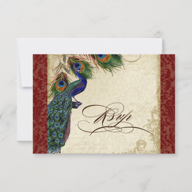 Pavão e Penas Resposta RSVP Formal Burgundy (Frente)