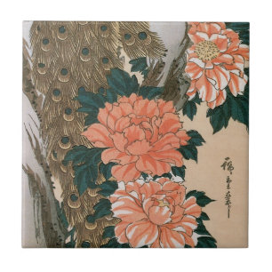 Pavão e Peônias por Hiroshige, Arte Japonês
