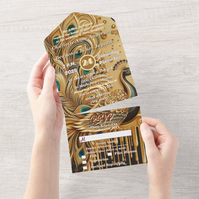 Pavão Elegante com Brilho Dourado (Aba destacável)