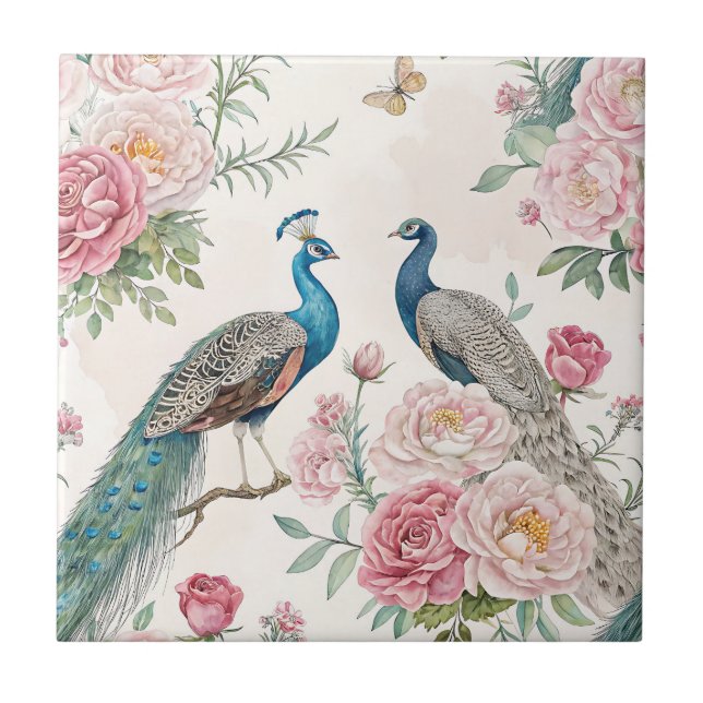 Pavão Elegante Floral Vintage (1) (Frente)
