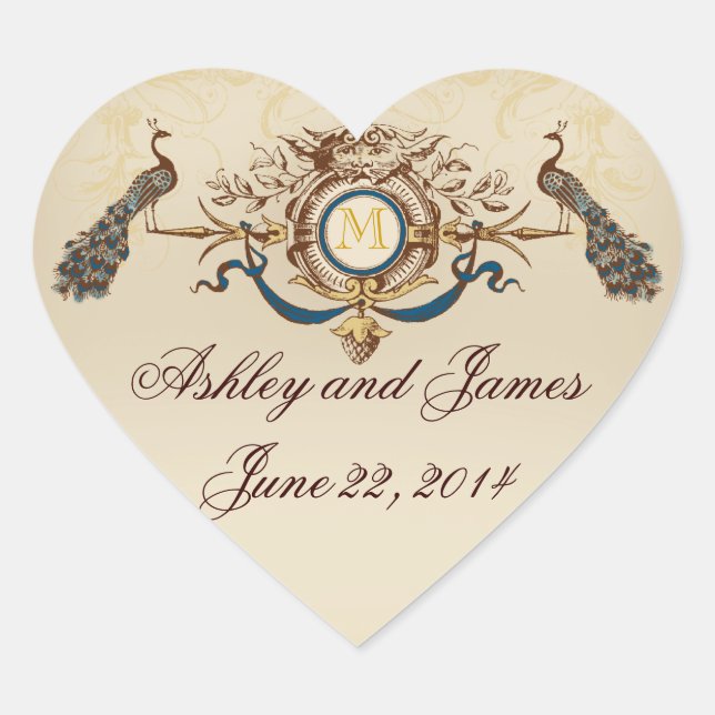 Pavão Elegante Salve a Forma Cardíaca dos Adesivos (Frente)