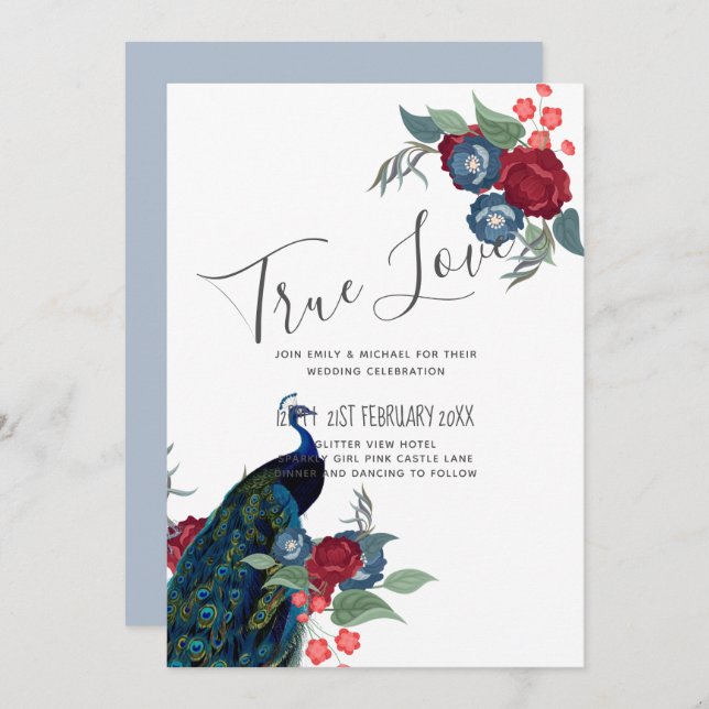 Pavock Blue Burgundy Orçamento do Casamento outono (Frente/Verso)