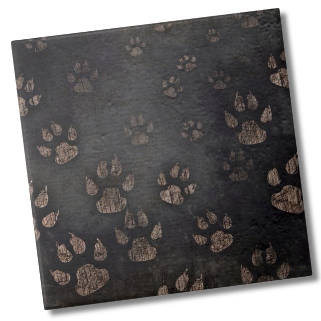 Paw (Dog Animal Black Gray Pattern Paw Prints ceramic tile )