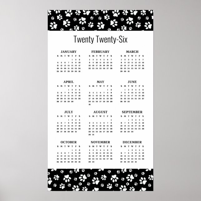 Paw Prints Design 2026 Calendar Poster (Frente)